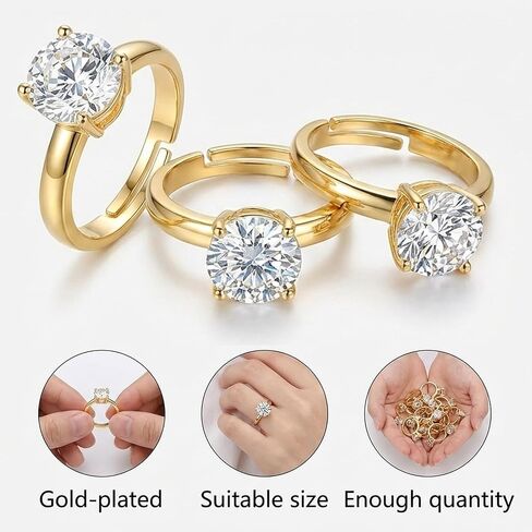Yolev 72pcs Fake Rings Gold Diamond Fake Engagement Wedding Rings Bridal Shower Game Ring Adjustable Diamond Ring for Wedding Table Decorations Party Favors Cupcake Toppers in Kuwait
