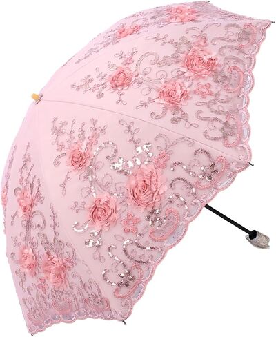 MizHome Lace Parasol Double-Layer UV Protection Compact Folding Umbrella Handmade in Saudi Arabia