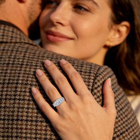 WES Moissanite Bridal Ring Set - 925 Sterling Silver D Color VVS1 Clarity Stackable Total 1ct 3 Stones Moissanite Rings Engagement Wedding Rings for Women, Size 4-11 in Saudi Arabia