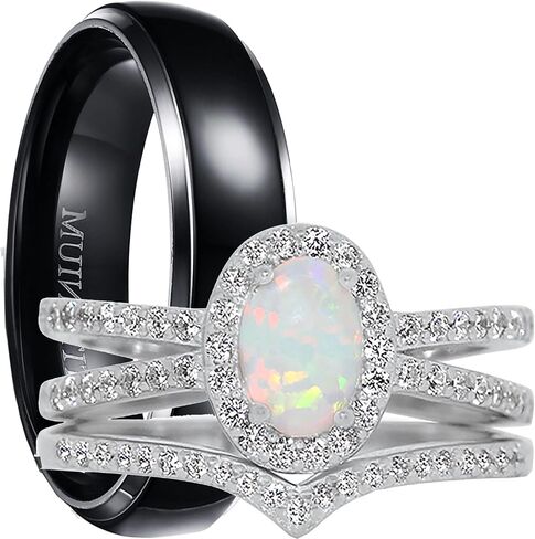 LaRaso & Co His and Her Wedding Set TRIO 3 PCS Matching Couples Rings Bridal Engagement Bands Set Him Her in Saudi Arabia