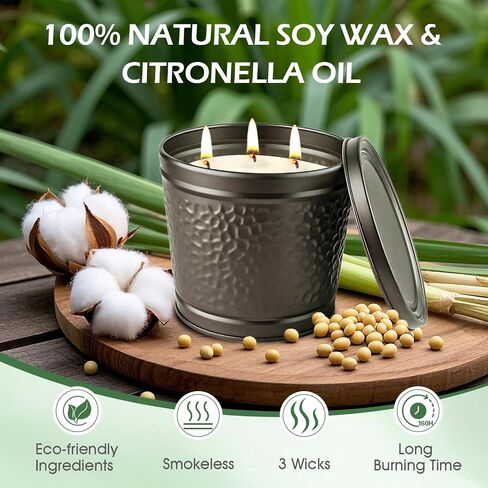 Citronella Candles Outdoor, Large Citronella Candle for Patio, 2 Pack Natural Soy Wax Outdoor Candles Bulk for Garden Yard Home Balcony Camping Backyard,Summer Candle Bulk for Home, Long Burning in Kuwait