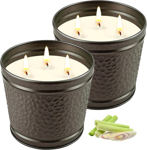 Citronella Candles Outdoor, Large Citronella Candle for Patio, 2 Pack Natural Soy Wax Outdoor Candles Bulk for Garden Yard Home Balcony Camping Backyard,Summer Candle Bulk for Home, Long Burning in Kuwait