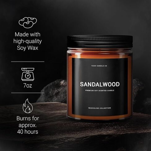 شموع معطرة 1OAK للرجال - شموع خشب الصندل - شمعة رجالية للمنزل - شمعة رجالية - قسط طويل الاشتعال - شمع الصويا in Kuwait