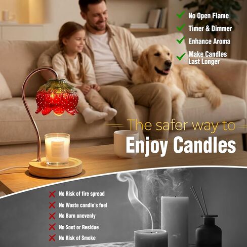 Yoss Strawberry Candle Warmer Lamp with Timer Dimmable - Strawberry Lamp with 2 Bulbs - Flower Candle Warmer for All Candles - Birthday Gifts for Women Mom - House Warming Gifts - Cute Decor in Kuwait