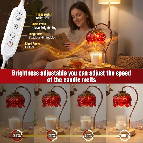 Yoss Strawberry Candle Warmer Lamp with Timer Dimmable - Strawberry Lamp with 2 Bulbs - Flower Candle Warmer for All Candles - Birthday Gifts for Women Mom - House Warming Gifts - Cute Decor in Kuwait
