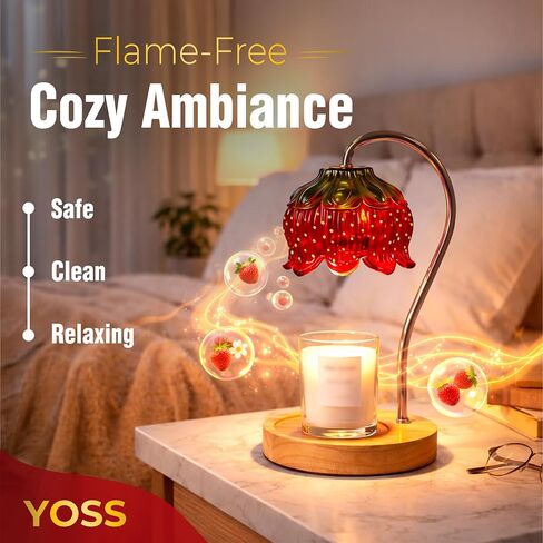 Yoss Strawberry Candle Warmer Lamp with Timer Dimmable - Strawberry Lamp with 2 Bulbs - Flower Candle Warmer for All Candles - Birthday Gifts for Women Mom - House Warming Gifts - Cute Decor in Kuwait