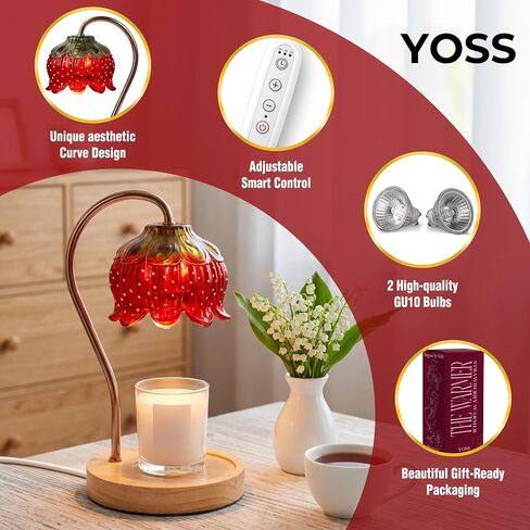 Yoss Strawberry Candle Warmer Lamp with Timer Dimmable - Strawberry Lamp with 2 Bulbs - Flower Candle Warmer for All Candles - Birthday Gifts for Women Mom - House Warming Gifts - Cute Decor in Kuwait