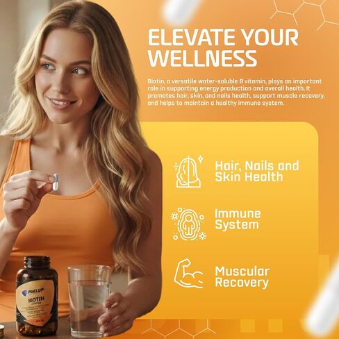 البيوتين 5000 ميكروجرام، 120 كبسولة نباتية - مكمل عالي القوة لنمو الشعر - فيتامين ب7 للشعر والبشرة والأظافر - فيتامينات الشعر للنساء والرجال - خالية من الغلوتين، وخالية من الصويا، وغير معدلة وراثيًا in Kuwait