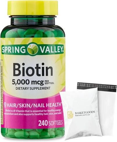 Spring Valley Biotin 5000 mcg 240 Count, Dietary Supplement for Hair Skin Nails, Hair Vitamins for Hair Loss for Women Set with Basket Goods Store in Saudi Arabia