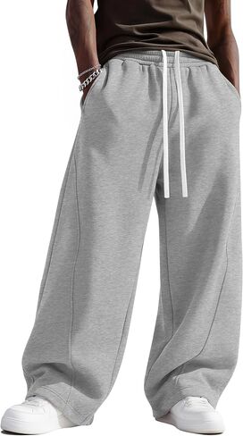 August Alley Men's Baggy Sweatpants Wide Leg Lounge Pants Drawstring Elastic Waist Loose Fit Casual Jogger with Pockets in Kuwait