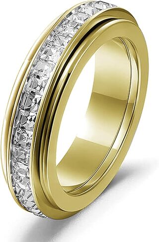 Anxiety Rings for Women Titanium Steel Spinner Fidget Band Rings Cubic Zirconia Relieving Anxiety Wedding Promise Lucky Rings Comfort Fit Size 5 to 10… in Kuwait