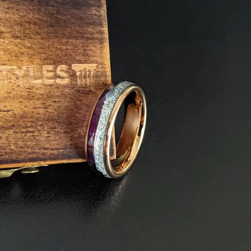 Thin 18K Rose Gold Ring Meteorite Wedding Bands Womens Ring 6mm Tungsten Purple Lapis Lazuli Ring Couples Ring Set Womens Wedding Band in Saudi Arabia