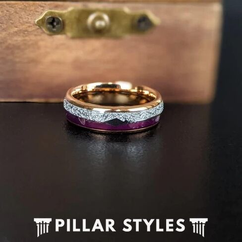 Thin 18K Rose Gold Ring Meteorite Wedding Bands Womens Ring 6mm Tungsten Purple Lapis Lazuli Ring Couples Ring Set Womens Wedding Band in Saudi Arabia