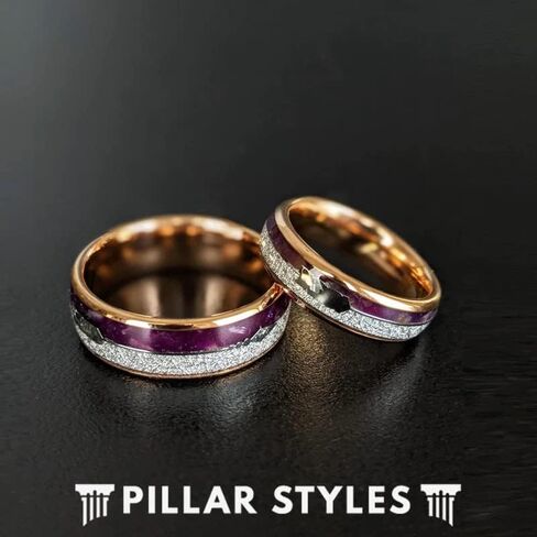 Thin 18K Rose Gold Ring Meteorite Wedding Bands Womens Ring 6mm Tungsten Purple Lapis Lazuli Ring Couples Ring Set Womens Wedding Band in Saudi Arabia