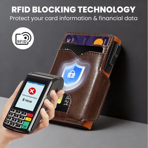 حامل ومحفظة بطاقات الائتمان المعدنية RFID للرجال، صينية بطاقات منبثقة رفيعة وبسيطة مع نافذة لبطاقة الهوية وفتحة للنقود قابلة للتوسيع، 11-13 بطاقة، مشبك نقود أمامي صغير للاستخدام اليومي والهدايا in Kuwait
