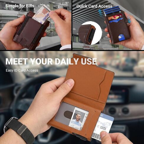 حامل ومحفظة بطاقات الائتمان المعدنية RFID للرجال، صينية بطاقات منبثقة رفيعة وبسيطة مع نافذة لبطاقة الهوية وفتحة للنقود قابلة للتوسيع، 11-13 بطاقة، مشبك نقود أمامي صغير للاستخدام اليومي والهدايا in Kuwait