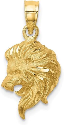 14k Yellow Gold Brushed & Diamond-cut Lion Head Pendant in Saudi Arabia