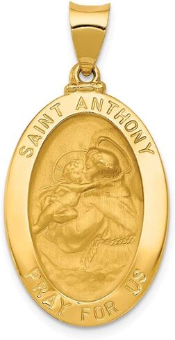 14k Yellow Gold Catholic Patron Saint Anthony Medal Brushed Matte Finish Pendant Charm - 26mm x 15mm in Kuwait