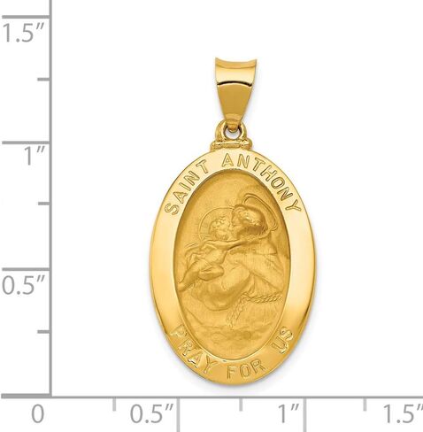 14k Yellow Gold Catholic Patron Saint Anthony Medal Brushed Matte Finish Pendant Charm - 26mm x 15mm in Kuwait