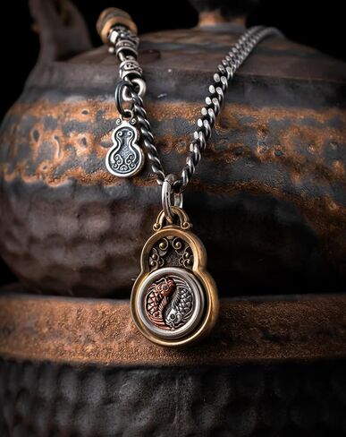 COPPERTIST.WU Taiji Fish Pendant for Necklace,Bagua Gourd Amulet Taiji Eight Diagrams Yin Yang Pendant Necklace for Men Women in Kuwait