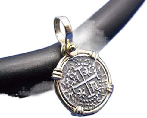 Small Round "1 Reale" Pirate Coin Reproduction Cob Pendant with Custom 14k Bezel by Crisol Jewelry (Atocha Shipwreck Replica) in Saudi Arabia