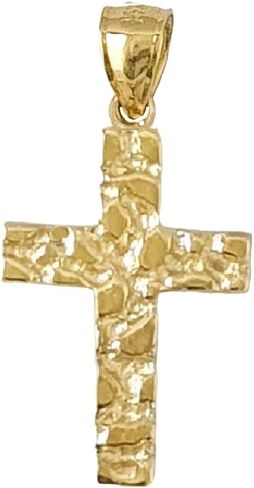 14k Yellow Gold Nugget Cross Charm Pendant, Made in USA in Kuwait