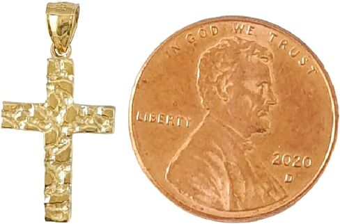 14k Yellow Gold Nugget Cross Charm Pendant, Made in USA in Kuwait