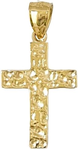 14k Yellow Gold Nugget Cross Charm Pendant, Made in USA in Kuwait