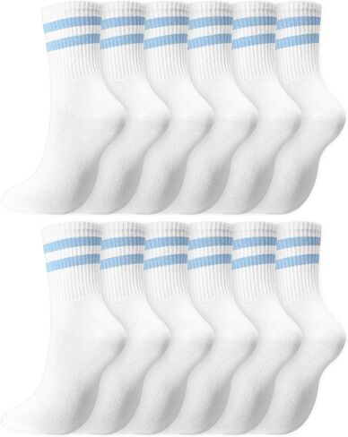 Shihanee 12 Pairs Womens Striped Crew Socks Cotton Sock Gift for Bridemaid Wedding Trip Weekend Cheerleading Team, Size 5-10 in Saudi Arabia