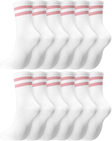 Shihanee 12 Pairs Womens Striped Crew Socks Cotton Sock Gift for Bridemaid Wedding Trip Weekend Cheerleading Team, Size 5-10 in Saudi Arabia