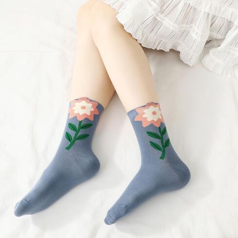 5 Pairs Cute Cotton Socks for Women and Girls Novelty floral Ankle Socks Casual flower Crew Sock for Sports and Daily Wear in Kuwait