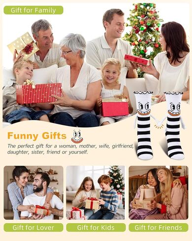Funny Magnetic Hand Holding Socks for Women Girls, Black and White Stripe Ruffle Frilly Crew Socks with Magnet Hands, Novelty Gag Birthday Gifts for Adults Teen Kids Friends in Saudi Arabia