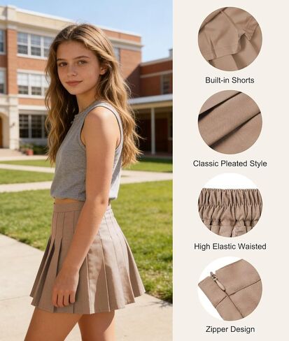 Girls Mini Pleated Skirt Uniform Skirts for Girl High Waisted Skorts with Shorts Casual Sports Plaid Skort in Saudi Arabia