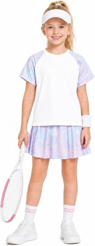 Wenlia Girls Tennis Dress 2 PCS Short Sleeve Golf Outfit Summer Athletic Sets with Built in Shorts Cute Activewear for 5-14Y in Saudi Arabia