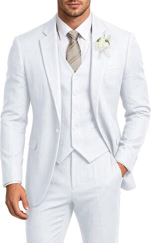 Men’s Linen Suit Summer Casual Suit for Men Retro Slim fit 3 piece Lightweight Beach Blazer Vest Pants for Wedding Prom in Saudi Arabia