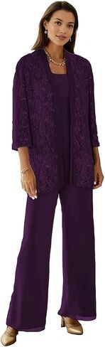 3 Pieces Mother of The Bride Pantsuits for Wedding Lace Applique Scoop Neck Evening Dressy Pant Suits with Jacket in Saudi Arabia