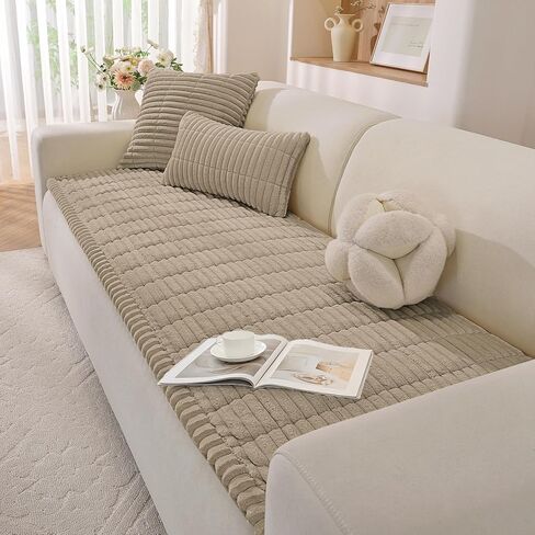 Fuzzy Pet Couch Covers for Dogs Washable, Thick Couch Covers for 3 Cushion Sofa Pet Friendly, Non Slip Plush Dog Couch Cover for for Sectional, Loveseat (Brown, 27.6" x 71") in Saudi Arabia