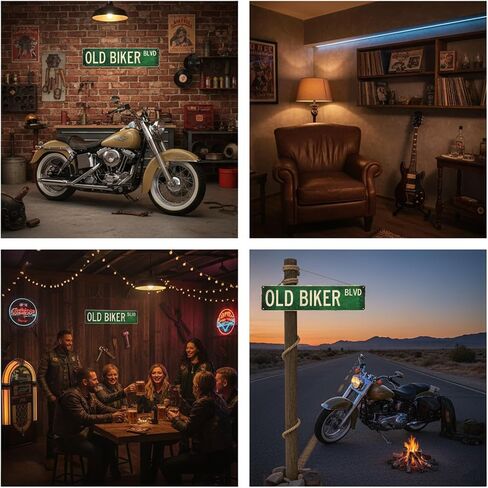 Old Biker Blvd Metal Sign 4x15 inch | Rust-Free Aluminum Motorcycle Man Cave Decor | Weatherproof Indoor/Outdoor Wall Art for Garage, home bar sign, pub wall decor, Workshop & Biker Gifts in Kuwait