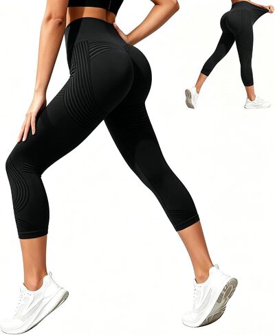 Capri Leggings Anti Cellulite Compression 3D Leggings Women,Tummy Control with Resistance Bands Yoga Capri Legging in Kuwait
