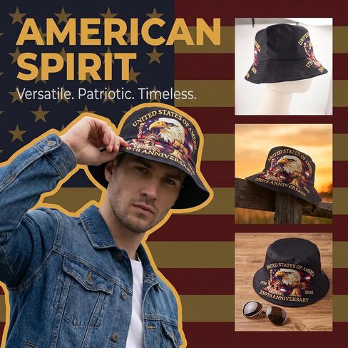 250 Anniversary USA Hat, American Patriotic Bucket Hat for 4th of July,Wide Brim Sun Hat with Eagle Pattern in Saudi Arabia