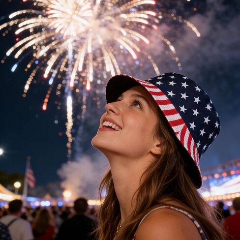 المرأة الوطنية الولايات المتحدة الأمريكية العلم عكسها قبعة بحافة لعيد الاستقلال 4th من يوليو الصيف قبعة الشمس في الهواء الطلق in Kuwait
