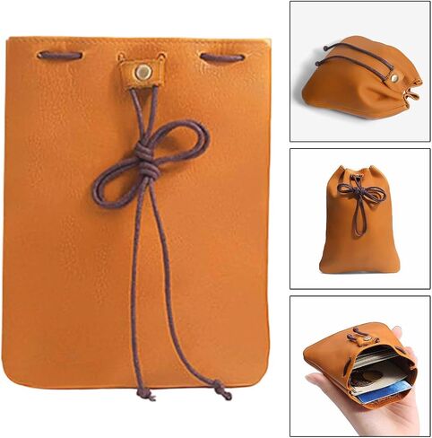 Coin Purse Drawstring Pouch 18x14 cm (7.1x5.5 in) PU Leather Mini Earphone Holder for Keys & Small Items in Saudi Arabia