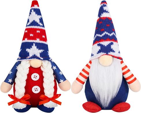 4th of July Gnomes Decorations, 2 Pcs Handmade Patriotic USA Gnomes Plush, Mr & Mrs Swedish Tomte Ornaments for Independence Day Memorial Day Table Tiered Tray Decor Gifts(GQColor) in Kuwait