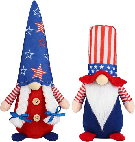 4th of July Gnomes Decorations, 2 Pcs Handmade Patriotic USA Gnomes Plush, Mr & Mrs Swedish Tomte Ornaments for Independence Day Memorial Day Table Tiered Tray Decor Gifts(GQColor) in Kuwait