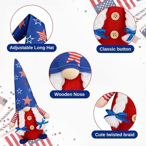 4th of July Gnomes Decorations, 2 Pcs Handmade Patriotic USA Gnomes Plush, Mr & Mrs Swedish Tomte Ornaments for Independence Day Memorial Day Table Tiered Tray Decor Gifts(GQColor) in Kuwait
