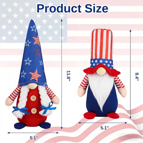 4th of July Gnomes Decorations, 2 Pcs Handmade Patriotic USA Gnomes Plush, Mr & Mrs Swedish Tomte Ornaments for Independence Day Memorial Day Table Tiered Tray Decor Gifts(GQColor) in Kuwait