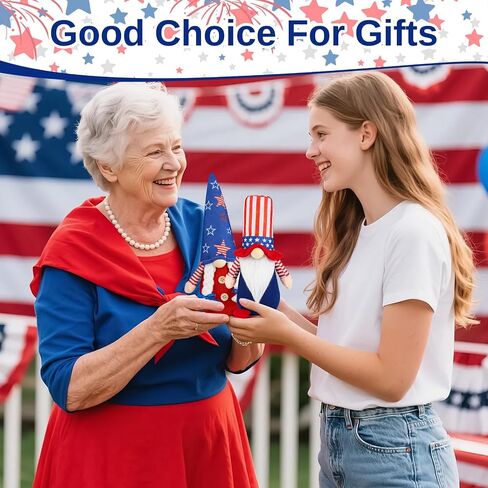 4th of July Gnomes Decorations, 2 Pcs Handmade Patriotic USA Gnomes Plush, Mr & Mrs Swedish Tomte Ornaments for Independence Day Memorial Day Table Tiered Tray Decor Gifts(GQColor) in Kuwait
