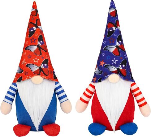 4th of July Gnomes Decorations, 2 Pcs Handmade Patriotic USA Gnomes Plush, Mr & Mrs Swedish Tomte Ornaments for Independence Day Memorial Day Table Tiered Tray Decor Gifts(GQColor) in Kuwait