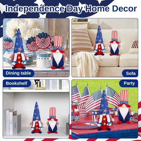 4th of July Gnomes Decorations, 2 Pcs Handmade Patriotic USA Gnomes Plush, Mr & Mrs Swedish Tomte Ornaments for Independence Day Memorial Day Table Tiered Tray Decor Gifts(GQColor) in Kuwait