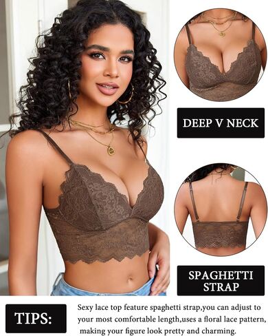 Avidlove Y2k Tops Lace Bralettes for Women Camisole Top Bra V Neck Adjustable Basic Camisoles Lingerie Brown in Kuwait